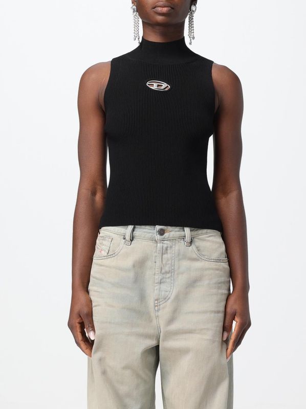 Geribbelde Brei Mouwloze Colinneck Top