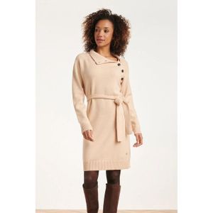 Smashed Lemon - 24621 - Gebreide Jurk - Beige - Hoge Hals