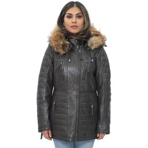 Dames - Gewatteerde Leren Parka Jas - Curitiba