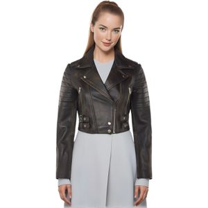 Vintage - Brando - Leren Bikerjack - Zwart - Cropped