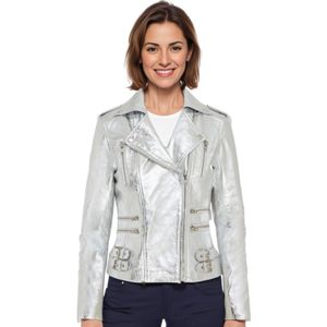 Brando - Constantia - Leren Bikerjack - Zilver - Dames