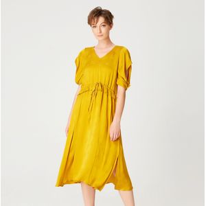 V-neckline midi-jurk met trekkoordriem