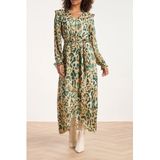 Smashed Lemon - Chiffon Maxi Jurk - Cheetah Print - Groen - Chiffon