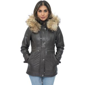 Dames - Leren Parka Jas - Met Capuchon - Putian