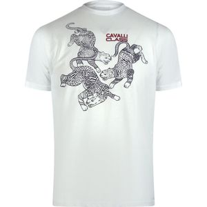 Cavalli Class Traditioneel Stijl Luipaard Grafisch Off White T-shirt