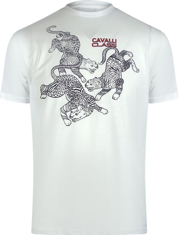 Cavalli Class Traditioneel Stijl Luipaard Grafisch Off White T-shirt