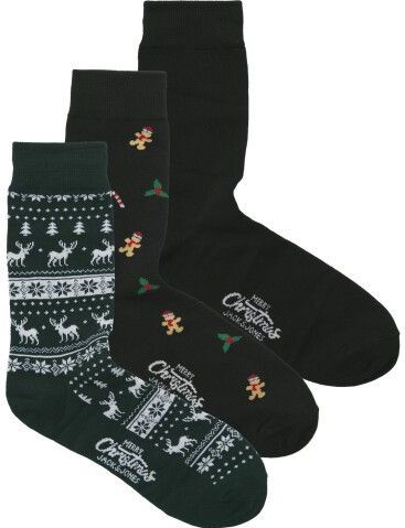 Jack & Jones Heren kerst sokken jacmistletoe giftbox 3-pack zwart/donkergroen