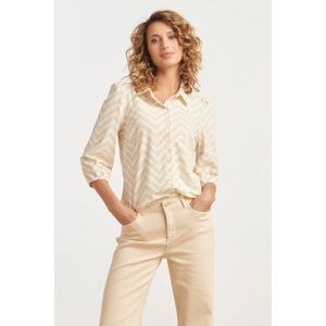 Smashed Lemon 25248 ziggzag print blouse met knopentravelkwaliteit |