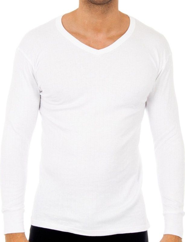Heren Thermoshirt - Streepjesprint - Lange Mouwen - V-hals