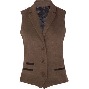 Dames - Tweed - Lichtbruin - Gilet - Visgraatpatroon