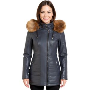 Dames - Gewatteerde Leren Parka - Marineblauw - Bowen
