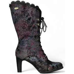 Laura Vita - Veterlaarzen - Lila - Bloemenprint - Hoge Hak