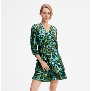 Jurken - Luipaardprint - Korte Jurk - Wijd Uitlopende Rok - V Halslijn