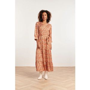 Smashed Lemon - 23819 - V-hals Jurk - Oranje - Multikleur Retro Print