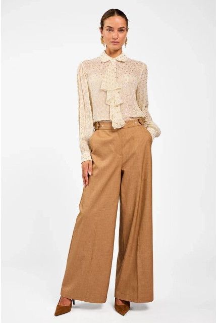 Yalise - Blouse - Wit - Semi-transparant - Gouden Dot-patroon - Verticale Lurexstrepen