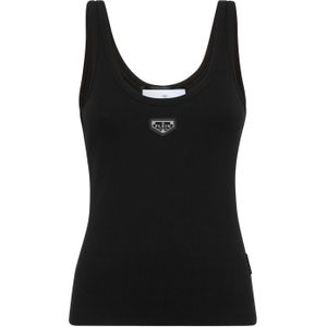 Philipp Plein - Rib Tanktop Placca - Zwart - Mouwloos - Modal en Katoenmix