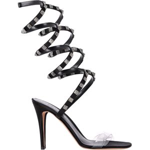 Valentino Garavani Rockstud Wikkelsandalen met Hakken in Zwart Leer