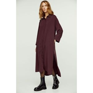 Midi-jurk - Bordeauxrood - Geweven Tencel - Zijsplitten