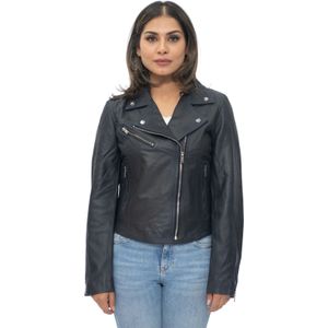Dames - Leren Biker Brando Jas - Zwart - Baku