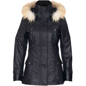 Dames - Gewatteerde Leren Parka - Zwart - Diamond Quilted