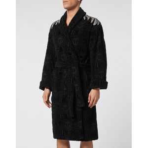 Philipp Plein - Silver Eagle - Korte Badjas - Zwart - Jacquard-geweven Katoen