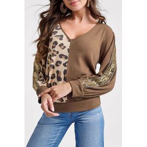Luipaardprint Wafelbrei Pullover