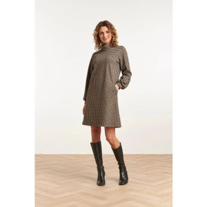 Smashed Lemon - 23513 - Midi Jurk - Zwart en Sand - Vintage Print