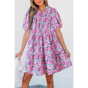 Bloemen Puff Mouw Mini Jurk