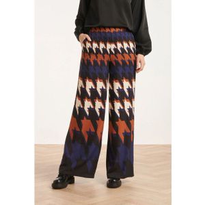 Smashed Lemon - Houndstooth Print Broek - Zwart - Losse Pasvorm - Wijde Pijp