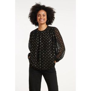 Smashed Lemon - 35051 - Top - Zwart - Gouden Stip Print - Lange Mouwen