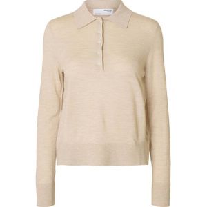 Selected - Thea - Lange Mouw Poloshirt - Gebreide Trui - Regular Fit - 100% Merinowol