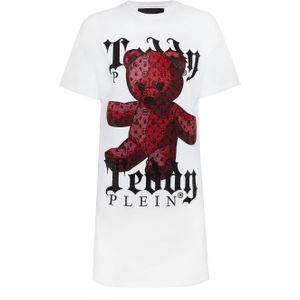 Philipp Plein - T-Shirt Korte Jurk Monogram Teddybeer - Wit - Dames - Katoen