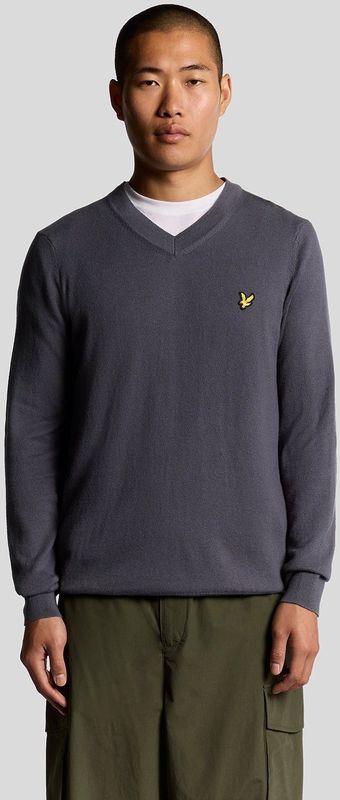 Lyle & Scott - Katoenen Merino V-Hals Trui - Grijs