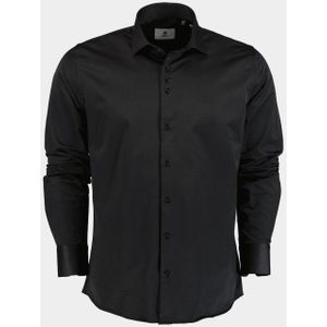 Bos Bright Blue Casual hemd lange mouw slim fit napoli/black