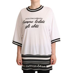 Dolce & Gabbana Dames Witte DG Modeprint Katoenen T-Shirt met Ronde Hals