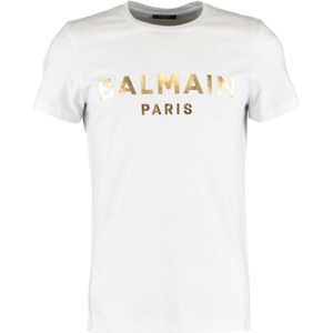 Balmain Paris Gold Branded Logo White T-Shirt