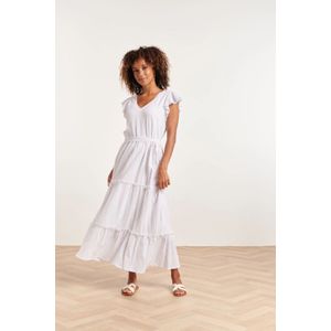 Smashed Lemon 24358 dames witte maxi jurk met korte ruffle mouwen