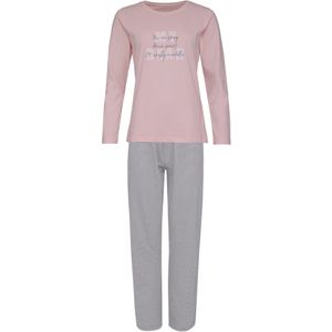 By Louise Dames pyjama set lang katoen roze / grijs gestreept