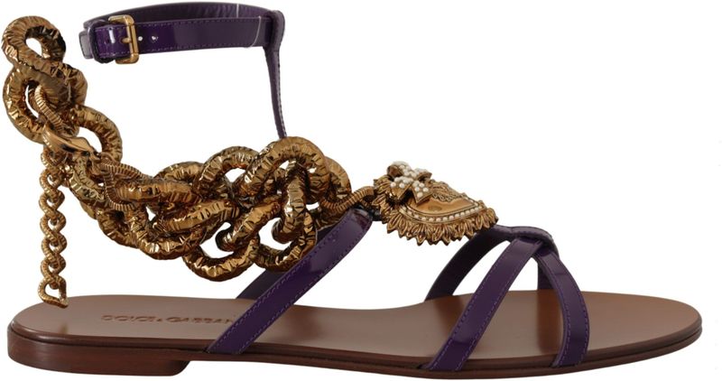 DOLCE & GABBANA - Gladiator Flats Sandals - Paars - Gouden Ketting