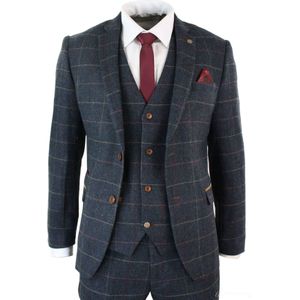 Eton - Driedelig Pak - Marineblauw - Visgraat - Vintage