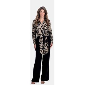 Mucho Gusto - Antwerpen - Blouse - Zwart-Beige - 'Thank You for the Music' Print