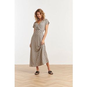 Smashed Lemon 25063 Maxi-Jurk - Off-white - Zwarte Schelpenprint - Silky Stretch