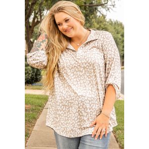 Plus size leeuwvlekjes shirt met 34 mouwen