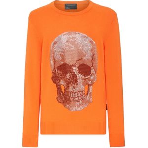Philipp Plein - Iconic Plein - Pullover - Oranje - Ronde Hals met Kristallen