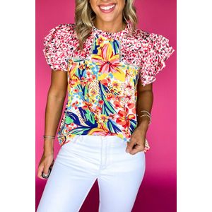 Bloemen Hoge Hals Rimpel Top