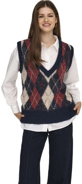 Only - Onlnoeme Life SL JQ Vest - V-hals - Nachtblauw/Rood