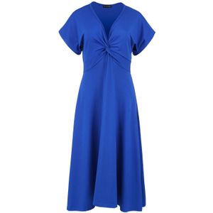 Jerseyjurken - Blauw - Midi-jurk - Korte Mouwen - V-hals met Knoopdetail