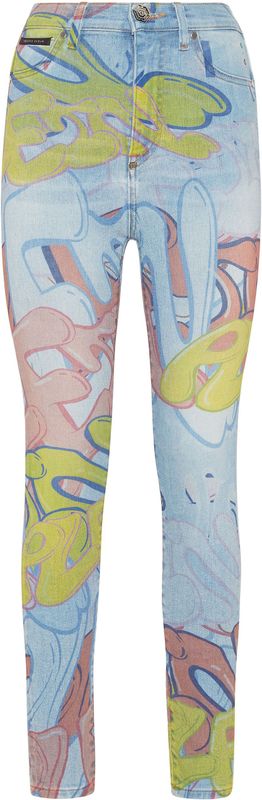 Philipp Plein - Super High Waist Jegging Bombing Graffiti - Veelkleurig - Skinny Broeken
