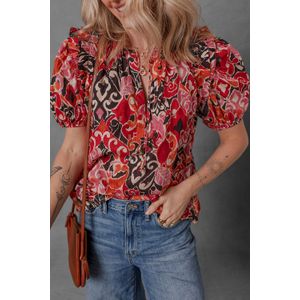 Bedrukte Katoenen Blouse Korte Mouwen