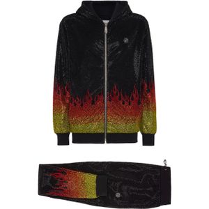Philipp Plein - Jogging Trainingspak - Zwart - Hoodie/Broek Met Kristallen Vlam